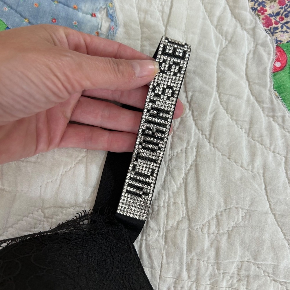 Victoria's Secret VERY SEXY Bra Push Up black  Sequin Bling Strap Size 32C - Picture 2 of 8
